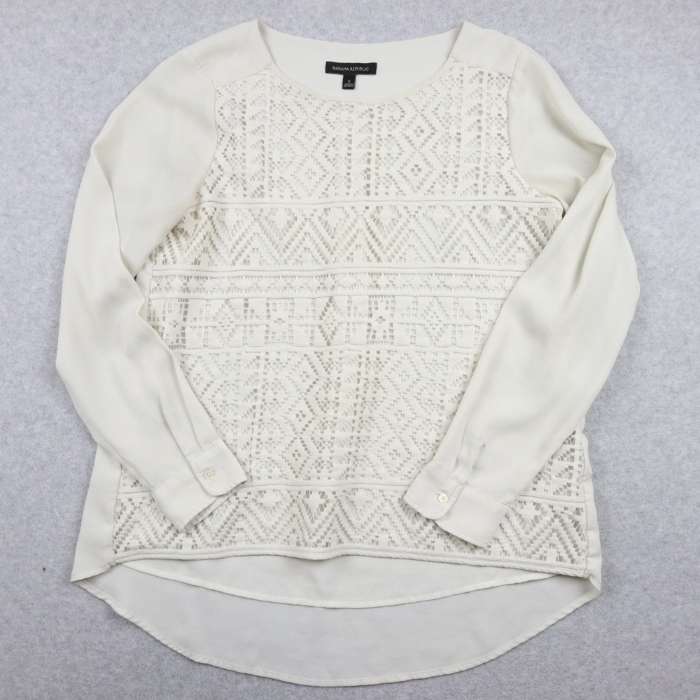 Banana‎ Republic Top Womens Small Lace Layered Front Blouse Sheer Long Sleeve